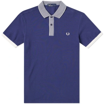 Fred Perry Grandad Pique T-shirt In Blue - Blue