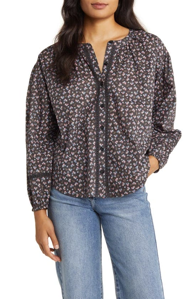 Lucky Brand Floral Print Button Front Blouse In Multi