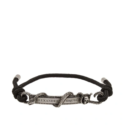 Alexander Mcqueen Snake & Horse Cord Bracelet In Black
