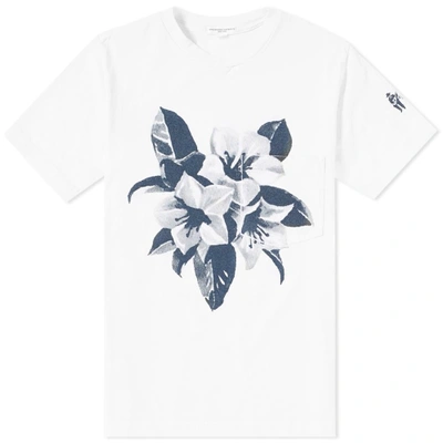 Engineered Garments Floral Print Cross Neck Tee In White