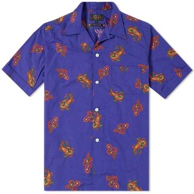 Beams Plus Short Sleeve Large Paisley Print Vacation Shirt In Purple