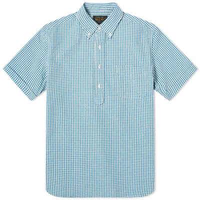 Beams Plus Short Sleeve Popover Indigo Seersucker Shirt In Blue