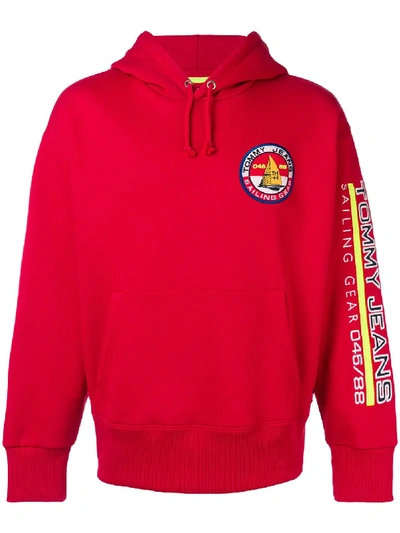 Tommy Jeans 90s Sailing Capsule Back And Sleeve Logo Hoodie In Red - Red