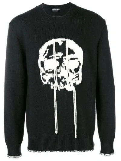 Alexander Mcqueen Intarsien-wollpullover Mit Totenkopfmotiv In Black