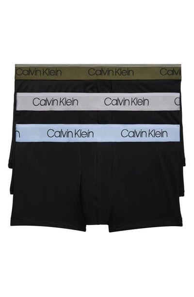 Calvin Klein Microfiber Stretch Wicking Low Rise Trunks, Pack Of 3 In Gev Black W/ Da