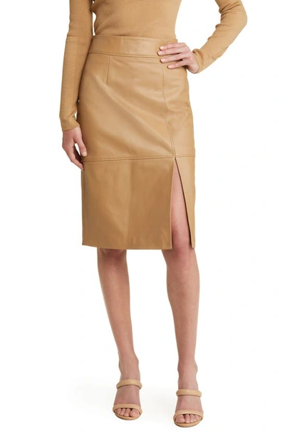 Hugo Boss Setora Leather Pencil Skirt In Beige