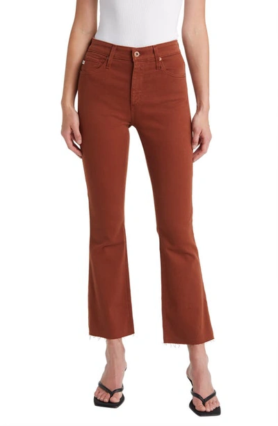 Ag Farrah High Waist Raw Hem Crop Bootcut Jeans In Spiced Maple