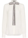 Dolce & Gabbana Printed Pussy-bow Silk Crepe De Chine Blouse In White