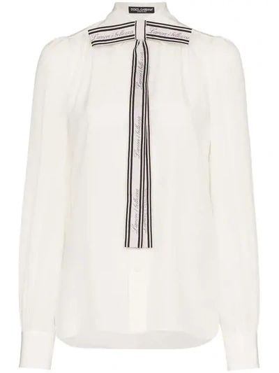 Dolce & Gabbana Printed Pussy-bow Silk Crepe De Chine Blouse In White