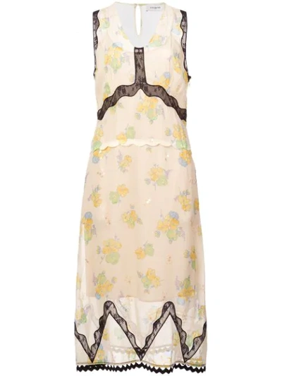 Coach Forest Floral Print Sleeveless Dress In Beige - Size 08 In Cream