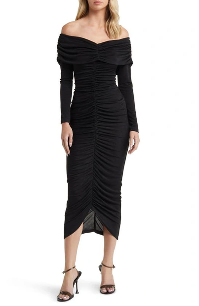 Misha Collection Isaure Ruched Long Sleeve Body-con Cocktail Dress In Black