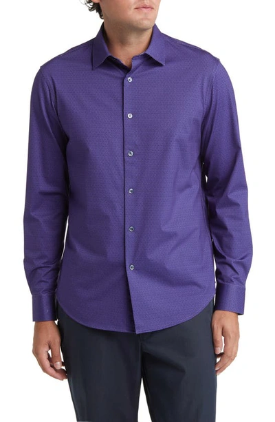 Bugatchi James Ooohcotton® Greek Key Print Button-up Shirt In Grape