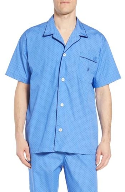 Polo Ralph Lauren Dot Cotton Pajama Shirt In Harbour Island Blue/ Navy