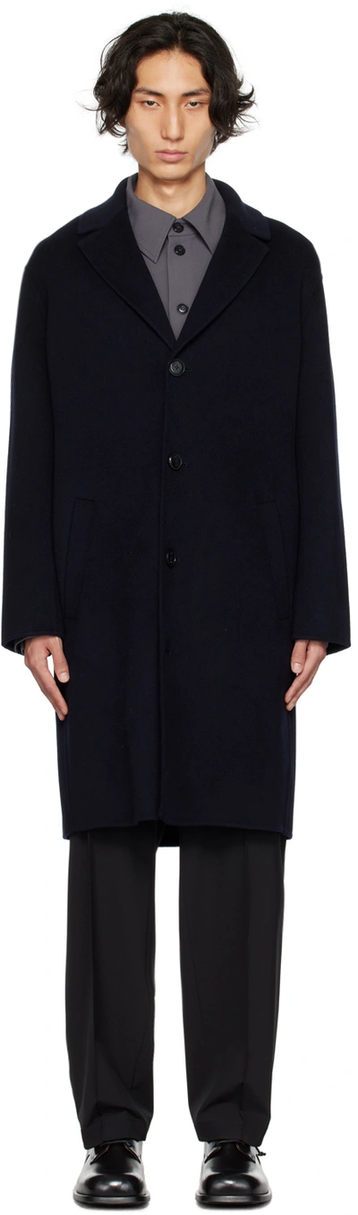 Rohe Navy Notched Lapel Coat In 102 Navy