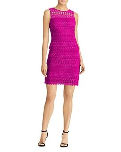 Ralph Lauren Lauren  Scalloped Lace Sheath Dress In Paradise Pink