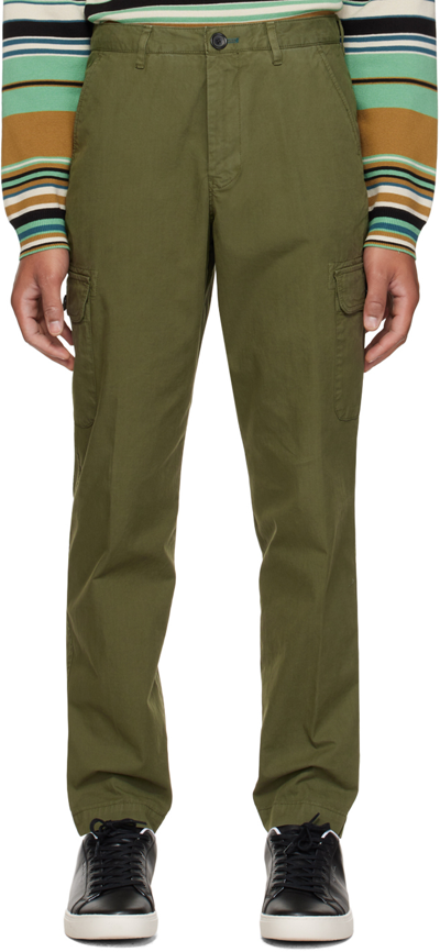 Ps By Paul Smith Khaki Embroidered Cargo Trousers In Green