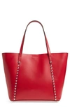 Rebecca Minkoff Blythe Studded Leather Tote In Scarlet Red/silver