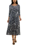 Nina Leonard Sylvia Midi Dress In Navy/ White