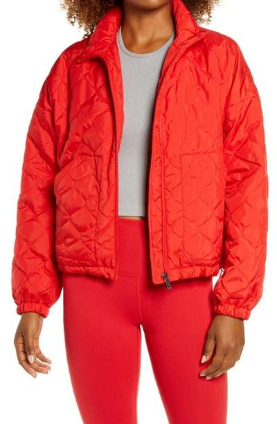 Zella Quilted Bomber Jacket In Red Firelight