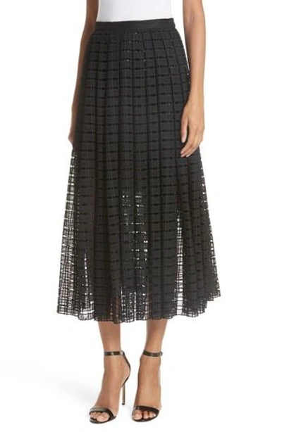 Tracy Reese Lace Mesh Midi Skirt In Black