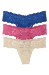 Cosabella Never Say Never Cutie Low Rise Thong 3 Pack Nsnpk0321 In Luxe Sand/plum Blossom/marine Blue