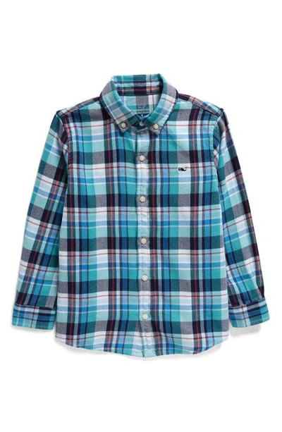 Vineyard Vines Kids' Plaid Cotton Twill Button-down Shirt In Pld Aqua Ocean