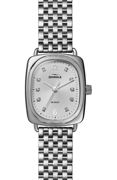 Shinola Bixby Bracelet Watch With Diamonds, 29x34mm In Light Silver