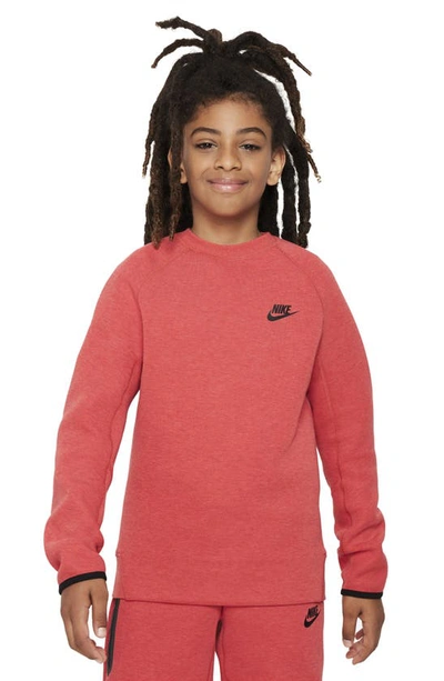 Nike Sportswear Tech Fleece Big Kids' (boys') Sweatshirt In Light University Red Heather/black/black
