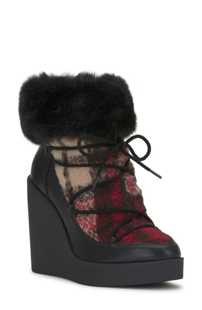 Jessica Simpson Myina Wedge Bootie In Black Faux Leather/textile
