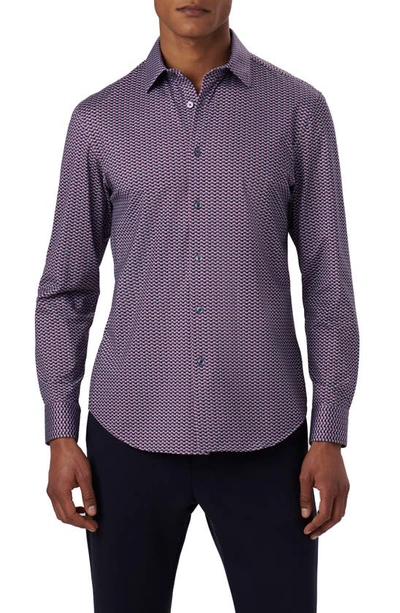 Bugatchi James Ooohcotton® Illusion Print Button-up Shirt In Blue/ Burgundy