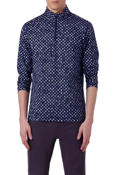 Bugatchi Anthony Ooohcotton® Warped Check Print Quarter Zip Pullover In Navy