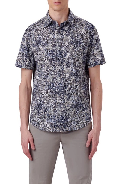 Bugatchi Miles Ooohcotton® Leaf Print Short Sleeve Button-up Shirt In Air Blue