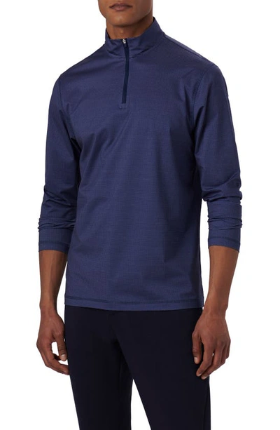 Bugatchi Anthony Ooohcotton® Pin Check Print Quarter Zip Pullover In Navy