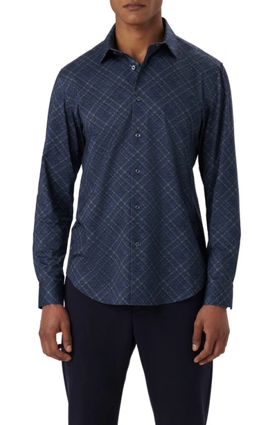 Bugatchi James Ooohcotton® Diagonal Plaid Print Button-up Shirt In Navy