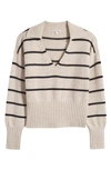 Reformation Beckie Stripe Cashmere Sweater In Barley With Black Stripe