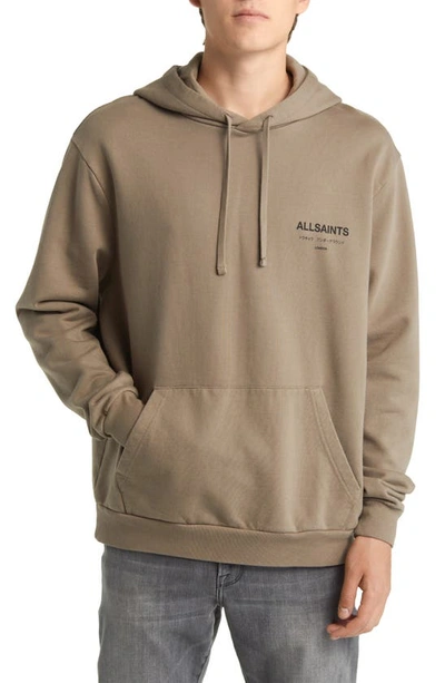 Allsaints Underground Logo Hoodie Sweatshirt In Pewter Green