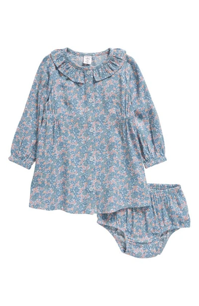 Nordstrom Kids' Floral Ruffle Long Sleeve Dress & Bloomers Set In Blue Ice Fairytale Floral