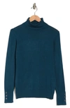 Joseph A Turtleneck Button Sleeve Pullover Sweater In Teal