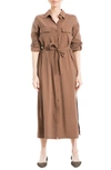 Max Studio Roll Sleeve Utility Maxi Shirtdress In Cocoa-cocoa