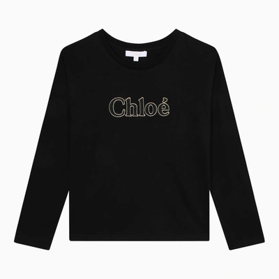 Chloé Kids' Black Crew-neck T-shirt With Logo