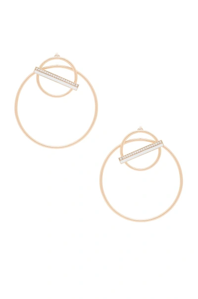 Elizabeth Stone Enamel Cz Saturn Hoops In Clear & Gold