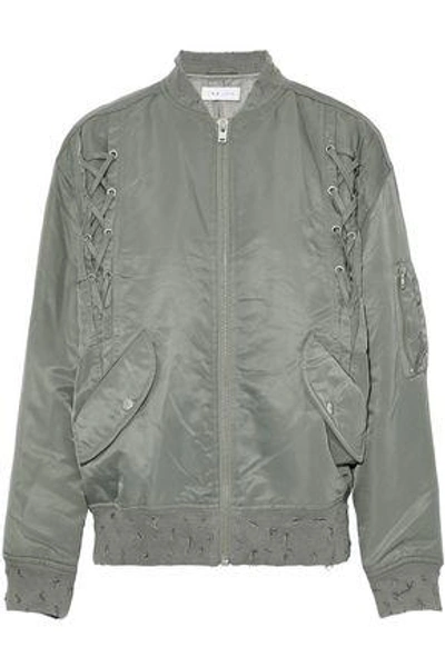 Iro Woman Lace-up Distressed Shell Bomber Jacket Grey Green