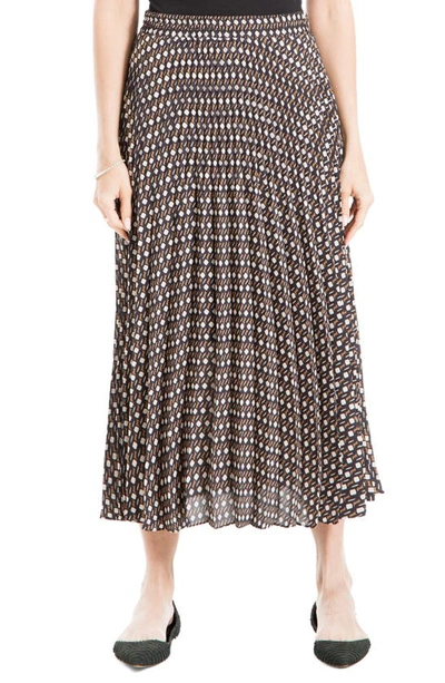 Max Studio Graduated Pleat Knee-length Midi Skirt In Black/ Brown Braided Basket