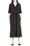 Max Studio Roll Sleeve Utility Maxi Shirtdress In Black-black