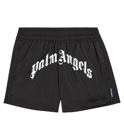 Palm Angels Kids' Logo Swim Trunks In Black