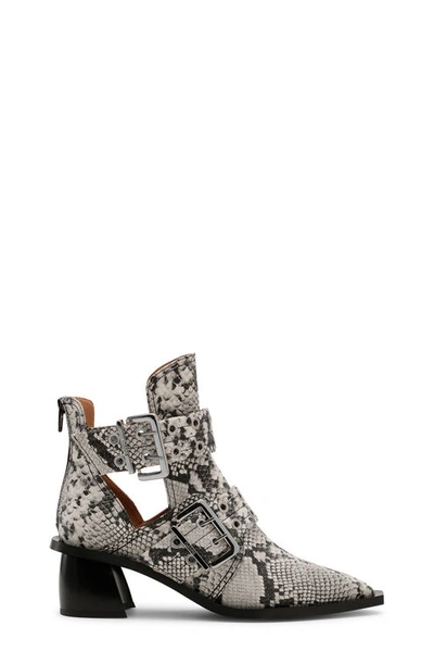 Ganni Snake Printed Chunky Buckle Open Cut Boots In Sand