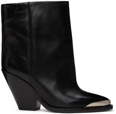 Isabel Marant Ladel Leather Metal-toe Booties In 01bk Black