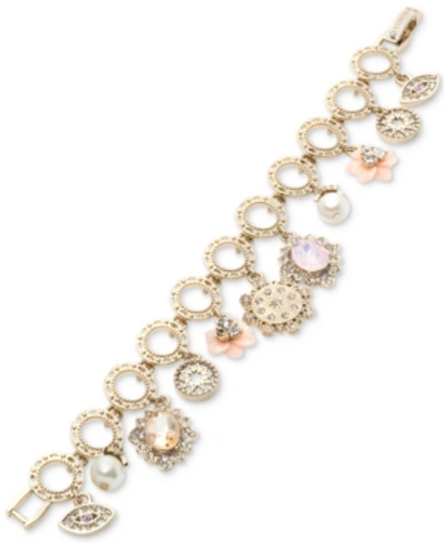 Marchesa Gold-tone Crystal Charm Link Bracelet