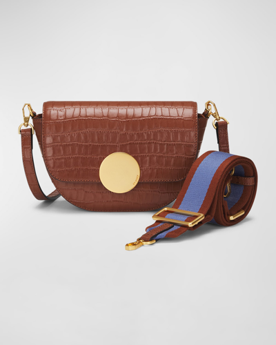 Oryany Lottie Saddle Moc-croc Crossbody Bag In Brown