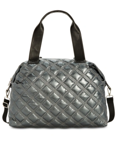 Steve Madden Hawkin Quilted Extra-large Weekender In Pewter/silver
